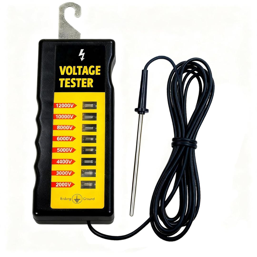 Electric Fence Tester & Voltage Detector 2000V-12,000V Wide Range with 8 Neon Lights Fault Finder Ultra-Portable ABS Body for Livestock Fence Agriculture Garden Security & Farm Equipment (yellow)