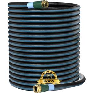 Garden Hose 50ft Brass Fittings, Heavy Duty 50ft x 1/2" Non-Expandable & Flexible Water Hose, Lightweight Hybrid Hose, Leak-Proof 3/4" Solid Brass Connector, Durable, Flexible and Kink-Free