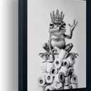 Framed Bathroom Decor Wall Art Wear Crown Frog Toilet Paper Pile - Playful Bathroom wall decor Animal Art black and white canvas wall art print can be hung directly - Frame, 8 "x 10"
