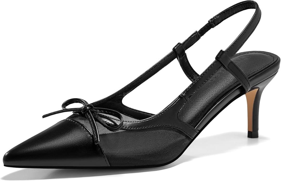 Coutgo Women's Kitten Heel Slingback Pointed Toe Pumps (8, Black)