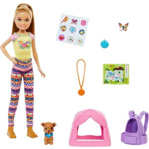 Barbie It Takes Two Stacie Doll & Accessories, Camping Playset with Doll, Pet Tent, Puppy, Sticker Sheet & Accessories (Multi Color)