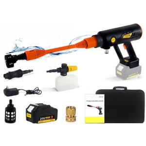 T TOVIA 870PSI Electric Washer Kit,Cordless Pressure Washer Gun with 4.0 Ah Waterproof Battery, 6-in-1 Nozzle, 0-180Adjustable Nozzle for Washing Cars Patio Fence Watering Plants