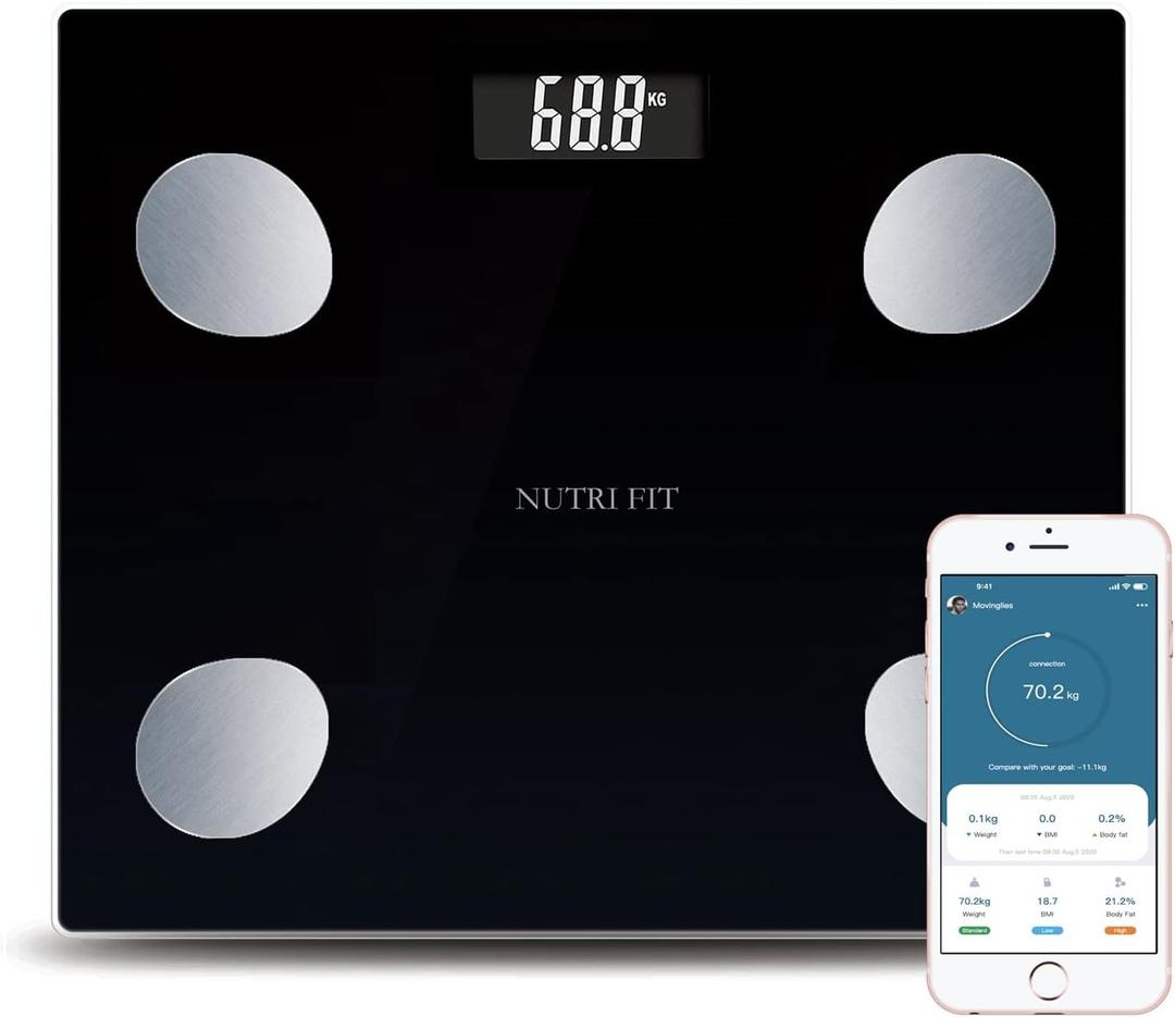 NUTRI FIT Bathroom Weighing Scale for Body Weight and Fat, Digital Smart Scale with Bluetooth, Body Composition Watchers with APP for BMI, Muscle, Weight Loss, Max 150kg/330lb