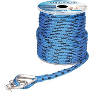 MARINE SYSTEM Made 3/8 Inch 100FT 150FT Blue/Black Nylon Anchor Line Double Braided Anchor Rope/Line with Stainless Steel Thimble and Shackle (3/8" x 150')