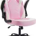 Sweetcrispy Computer Gaming Desk Chair - Ergonomic Lumbar Support Executive with PU Leather and Flip-up Armrest, Height Adjustable with 360 Swivel Wheels, Pink White, for Home and Office