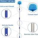 Cobweb Duster with Pole, 4ft Stainless Steel Pole Cobweb Brush with Medium-Stiff Bristles for Walls Beams Shelves Iight Fixtures and Window Screens (4 Foot (Pack of 1))