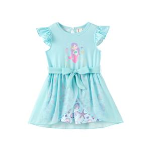 PATPAT Toddler Girl Romper Size 3T, Mint Green Princess Print Ruffle Shoulder Sleeveless Belted Romper Shorts with Mesh Cover Up, 3T Rompers for Toddler Girls