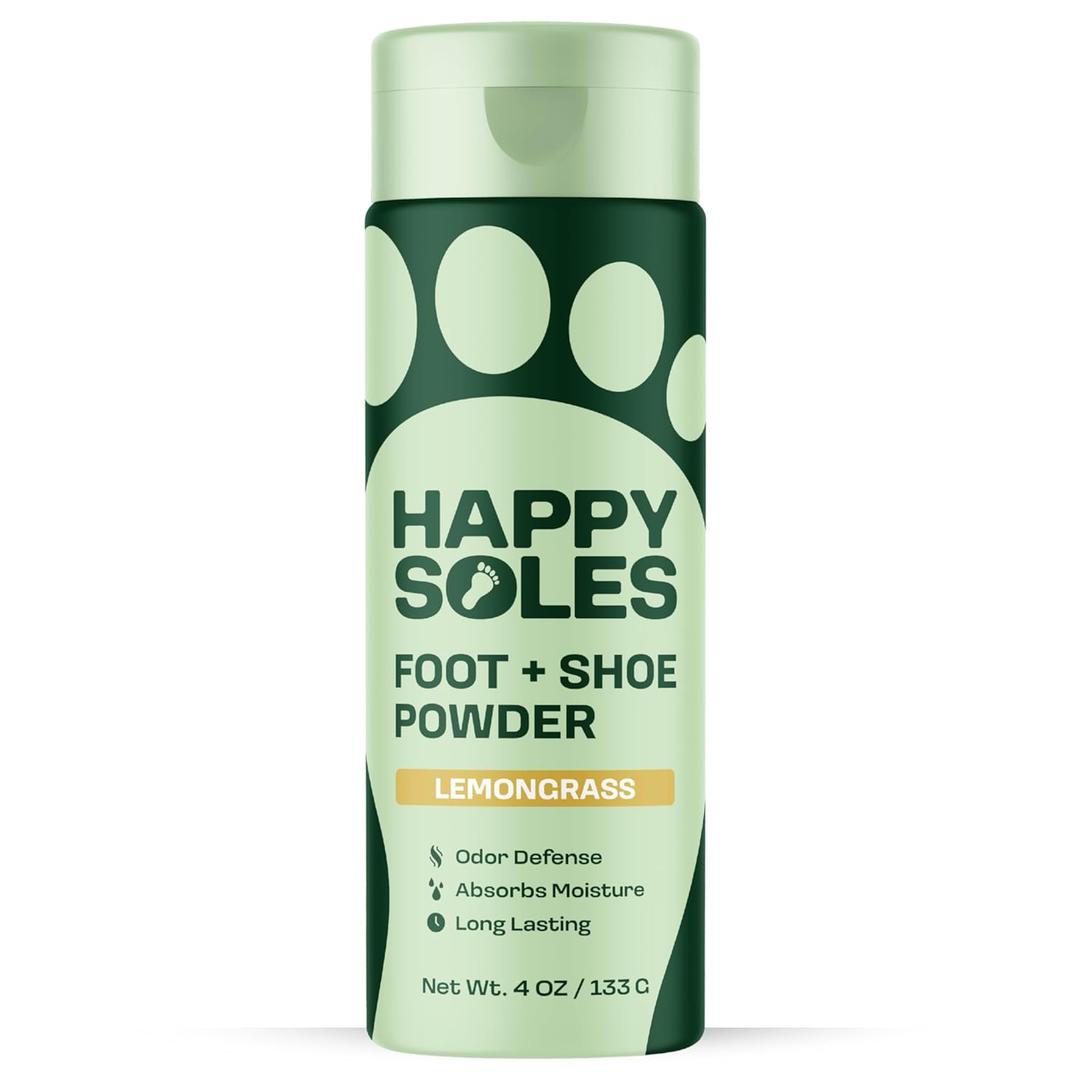 HAPPY SOLES Shoe Deodorizer & Foot Powder - Ultimate Foot Powder for Smelly Feet & Odor Control - Sweat-Absorbing & Odor Eliminator - Ideal for Sweaty Feet & Unpleasant Shoe Smell (Lemongrass)