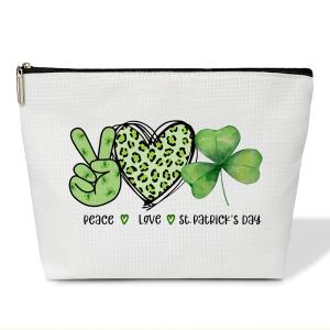 Peace Love St Patrick's Day Cosmetic Pouch with Zipper Irish Blessing Shamrock Make up Bags Saint Patricks Party Favors Small Travel Organizer for St Patricks Day Gifts for Women Friends YT0072