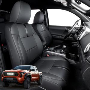 DrCarNow for Toyota Tacoma Seat Covers 2016-2023, Leather Seat Covers for Trucks Crew Cab & Double Cab Waterproof Car Interior Protector for Gen3/ 3rd Gen Tacoma Accessories 2016-2023 Full Set Black