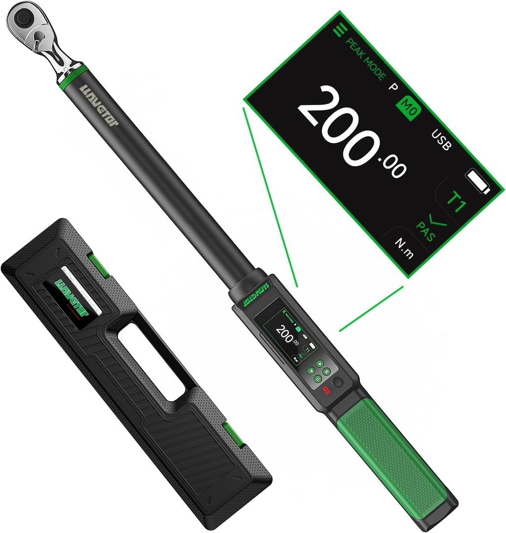 Digital Torque Wrench, 1/2 Torque Wrench, 7.38-147.5 Ft-lbs/10-200 N.m, 2 ACCURACY with Buzzer & LED Indicator for Automotive Motorcycle & Bicycle