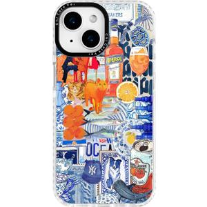 for iPhone 15 Case, Mediterranean Aperol Collage Pattern, Military-Grade Drop Protection, Playful Coastal Soft Slim TPU Protective Cover with Camera Protection for Women & Girls (BeachsidePub)