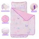 Viviland Toddler Kid Nap Mat for Preschool, Girls Purple Butterfly Slumber Bag, Daycare Sleeping Bag with Pillow and Blanket, Kindergarten Sleep Mat