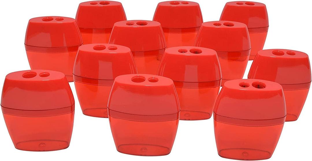 Westcott 55877 2-Hole Manual Pencil Sharpeners for School, Red, 12 Pack