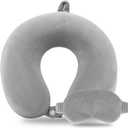 Sexysamba Pure Memory Foam Travel Pillow Set for Adults - Comfortable & Removable Machine Washable Cover, Neck Support Pillow Airplane Travel Kit with Eye Mask for Portable Plane Accessories - Grey