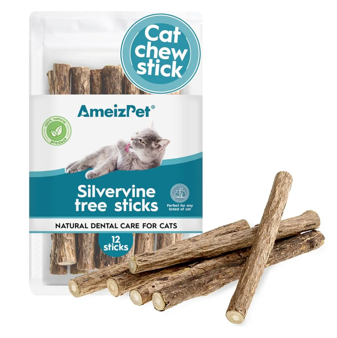 Catnip Sticks for Cats, Cat Dental Chew Sticks - Natural Matatabi Cats Dental Care, Silvervine Cat Teeth Cleaning (12 pcs), Best Before: July 2025