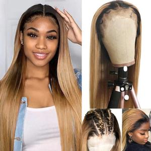 Ombre Honey Blonde 13x6 Lace Frontal Wigs Human Hair 1B27 Ombre Blonde with Dark Roots 2 Tones 24 Inch Deep Parting Pre Plucked Natural Hairline for Women 150% Density Lace Front Wigs with Baby Hair
