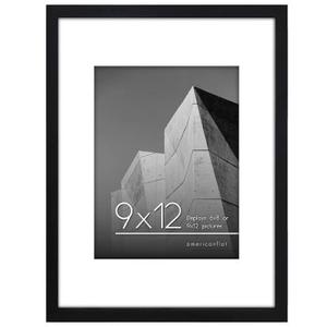 Americanflat 9x12 Picture Frame with Shatter-Resistant Glass - Set of 2 - Use as 6x8 Frame with Mat or Display 9x12 Photo Without Mat - Streamline Collection - Tabletop or Wall Display - Black