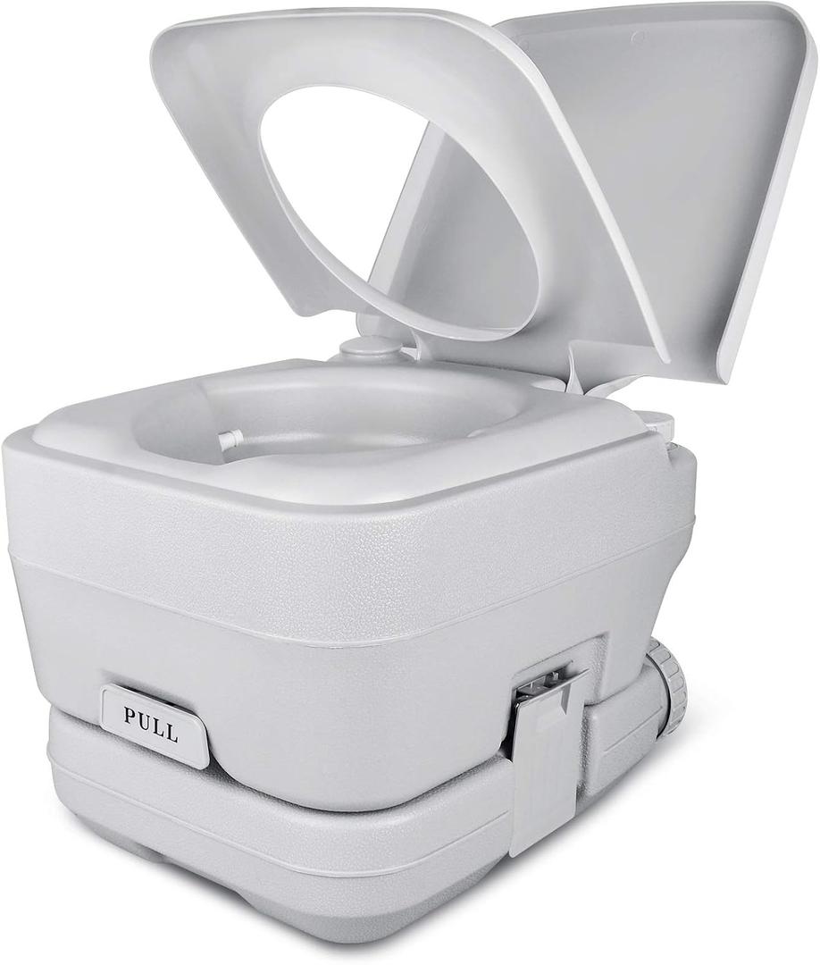 YITAHOME Portable Toilet 2.6 Gallon Camping RV Potty, Double Water Outlet, Press Flush Pump, for Travel, Boating, Hiking, Trips,Gray
