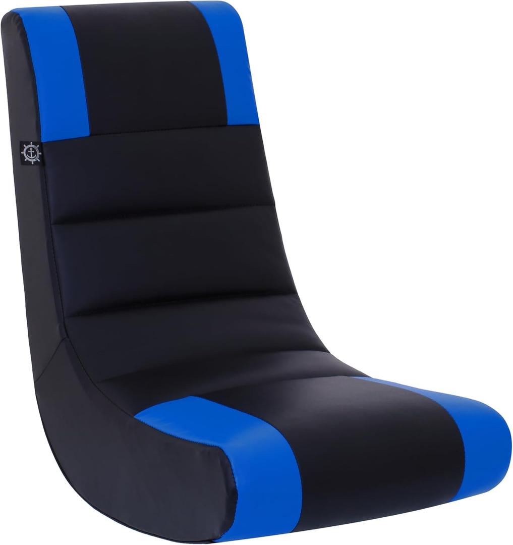 The Crew Furniture Kids & Teens Riptide Video Rocker Gaming Chair  Lightweight Ergonomic Floor Rocker in Black and Blue with Easy-Clean Faux Leather