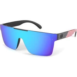 FEISEDY Polarized Sunglasses for Men, Oversized Square Flat Mirrored Z87 Lens, Fishing Driving Golf Outdoors Coastal B2990