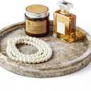 Round Marble Vanity Tray, Gray Travertine,Natural Marble Stone Decorative Tray for Counter, Bathroom, Kitchen, Dresser, Nightstand or Coffee Table, Home Decor(NS024)