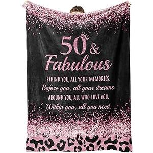50th Birthday Gifts for Her- 50 and Fabulous Cheetah Leopard Print Flannel Blanket- 50 Years Old Gifts for Women, 50th Birthday Gifts for Women, Friends, Mom, Wife, Aunt, Sister, 60"*50"