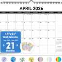 2026 Calendar, Forvencer 21-Month Wall Calendar 2026, Apr 2026 - Dec 2027, 14" x 11" Large Monthly Planner Calendars with Notes Section & Stickers, Ruled Block, Spiral Binding Hanging for Home Office (Sleek)