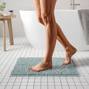 MAYSHINE Plush Shaggy Chenille Bath Mat | Extra Soft, Super Absorbent, Non-Slip Bathroom Rug | Fluffy Microfiber, Area Rug Sets for Bathroom Floor, Kitchen, Living Room | 23"x14" | Spa Blue
