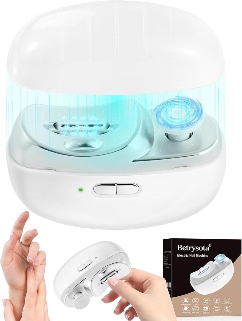 Electric Nail Clipper Upgraded 3 in 1 Automatic - with Polishing, Dust Storage & LED Light, Nail File Toenail Trimmer, Gifts for Women Men Mom Her Him Kids Adults Senior Baby Teacher Students (White)
