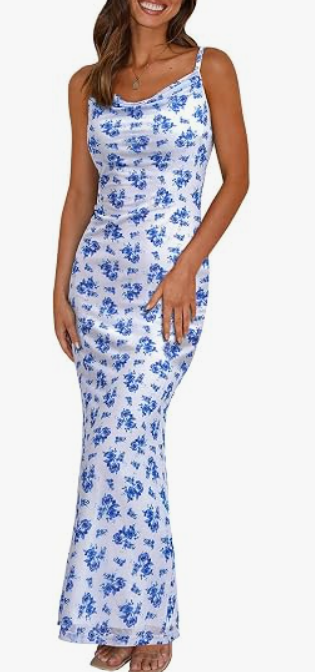 PRETTYGARDEN Women's 2026 Summer Floral Spaghetti Strap Maxi Dress Stretch Sexy Bodycon Dress Backless Slip Long Dresses, XXL