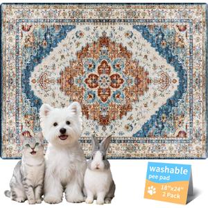 Washable Pee Pads for Dogs, Reusable Puppy Potty Training Pads, Ultra-Absorbent Thick Waterproof Leak-Proof Non-Slip Pads & Mat for Crate, Playpen, Floor, Whelping & Housebreaking , 2 Pack 18"x24" (Brick/Blue)