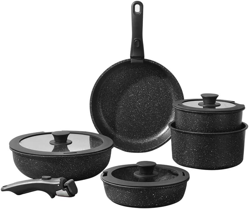 Pots and Pans Set, Nonstick Detachable Handle Cookware Set, Induction Kitchen Cookware Set with Removable Handle, Healthy Non Stick Cookware, Dishwasher  Oven Safe, PFOA Free
