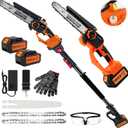 Autubin 2-in-1 Electric Pole Saw for Tree Trimming,1200W Brushless Cordless Pole Saw & 8 Inch Mini Chainsaw with 2 x 4.0Ah 21V Batteries,16 FT Max Reach & Multi-Angle, Tree Trimmer for Branch Cutting.