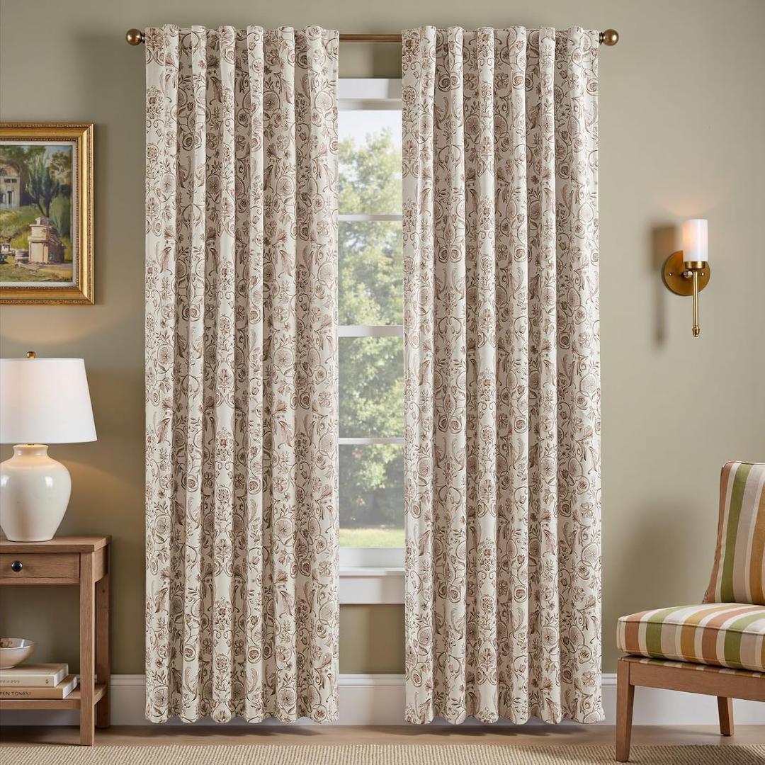 jinchan Floral Blackout Curtains for Bedroom Living Room 84 Inches Length Farmhouse Curtains Room Darkening Vintage Drapes Traditional Rod Pocket Window Treatment 2 Panels Set Taupe on Beige