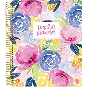 bloom daily planners Undated Academic Year Teacher Planner & Calendar - 7 Period Lesson Plan Organizer Book with Frosted Cover (9" x 11") (Watercolor Floral)