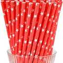 Pack of 2 Paper Straws, 7.9 x 0.236 in, 200 Count, Food Grade, Biodegradable (200, Red)