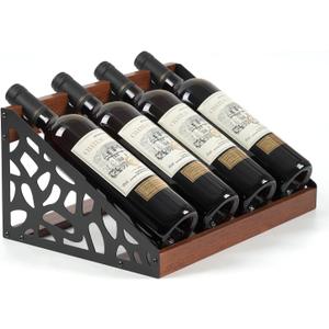 4-Bottle Rustic Countertop Wine Rack, Freestanding Wooden Tabletop Wine Bottle Holder for Cabinet, Pantry, Table, Kitchen