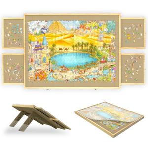 Jigsaw Puzzle Board with Drawers and Cover, Tilting Puzzle Board 1500 Pieces with 5 Adjustable Angles, Portable Puzzle Board for Adults