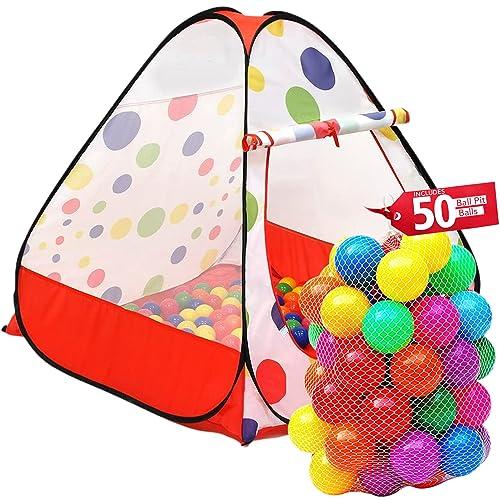 Kids Ball Pit Pop up Play Tent, Playhouse Tent for Boys Girls Babies and Toddlers, Indoor Outdoor Toy Perfect Kid’s Gifts, 50 Ball Pit Balls Included