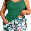 Women's Plus Size Tankini Swimsuit - Two Piece Bathing Suit with Shorts 2025 V-Wired Tummy Control Swimwear (Green Flower) 16W