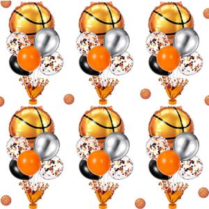 Civaner 6 Sets Basketball Party Balloons Stand Kit with Foil Balloons Sports Themed Table Centerpieces Basketball Senior Night Decorations for Sports Birthday Party Game Baby Shower Decoration (Gold)