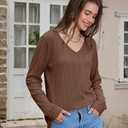 Lafural V Neck Long Sleeve Shirts for Women Casual Fall Tops Lightweight Tunic Sweaters Fashion Clothes 2024 (Brown, XXL)