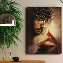 EAGLOG Jesus Christ with Red Cardinal Canvas Wall Art, Crown of Thorns Christian Religious Decor, Bird on Hand Spiritual Artwork for Living Room Bedroom Church Prayer Room Home Decorate