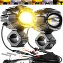 Motorcycle Auxiliary Lights Kit, LEDMIRCY Luces Exploradoras Para Moto with Switch Wiring Harness LED Fog Spot Light 6Modes White/Amber Strobe Offroad Driving Light with Memory Function IP68 Waterproof