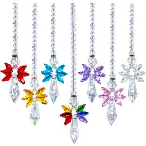 QFkris 7pcs Rainbow Guardian Angel Suncatcher for Home/Car Decoration & Porch Decor & Hangings Crystal Glass Ornament for Mom Women