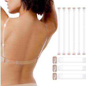 iMucci 3 Pairs Invisible Shoulder Bra Straps with 3pcs Clear Back Straps (Transparent)