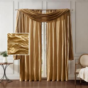 Elrene Home Fashions Athena Faux Crushed-Silk Window Curtain Panel and Valance Set, 52"x95" (2 Panels) & 1 Valance, Gold