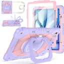 Case for iPad Air 13 Inch Case M4 2026/M3 2025/ M2 2024, Auorld for iPad Air 13 Inch Case M4 2026 Case with Screen Protector, 360 Degree Rotating Stand Shoulder Strap Pencil Holder, Purple Pink