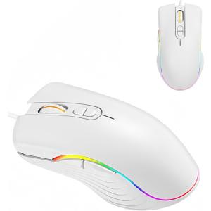 Gaming Mouse RGB Light High Precision Ergonomic Portable Gamer Corded 7 Buttons 2400 DPI Lightweight Wired Gaming Mice for PC Laptop Computer Macbook Women Men Father Gift,Side Buttons,White